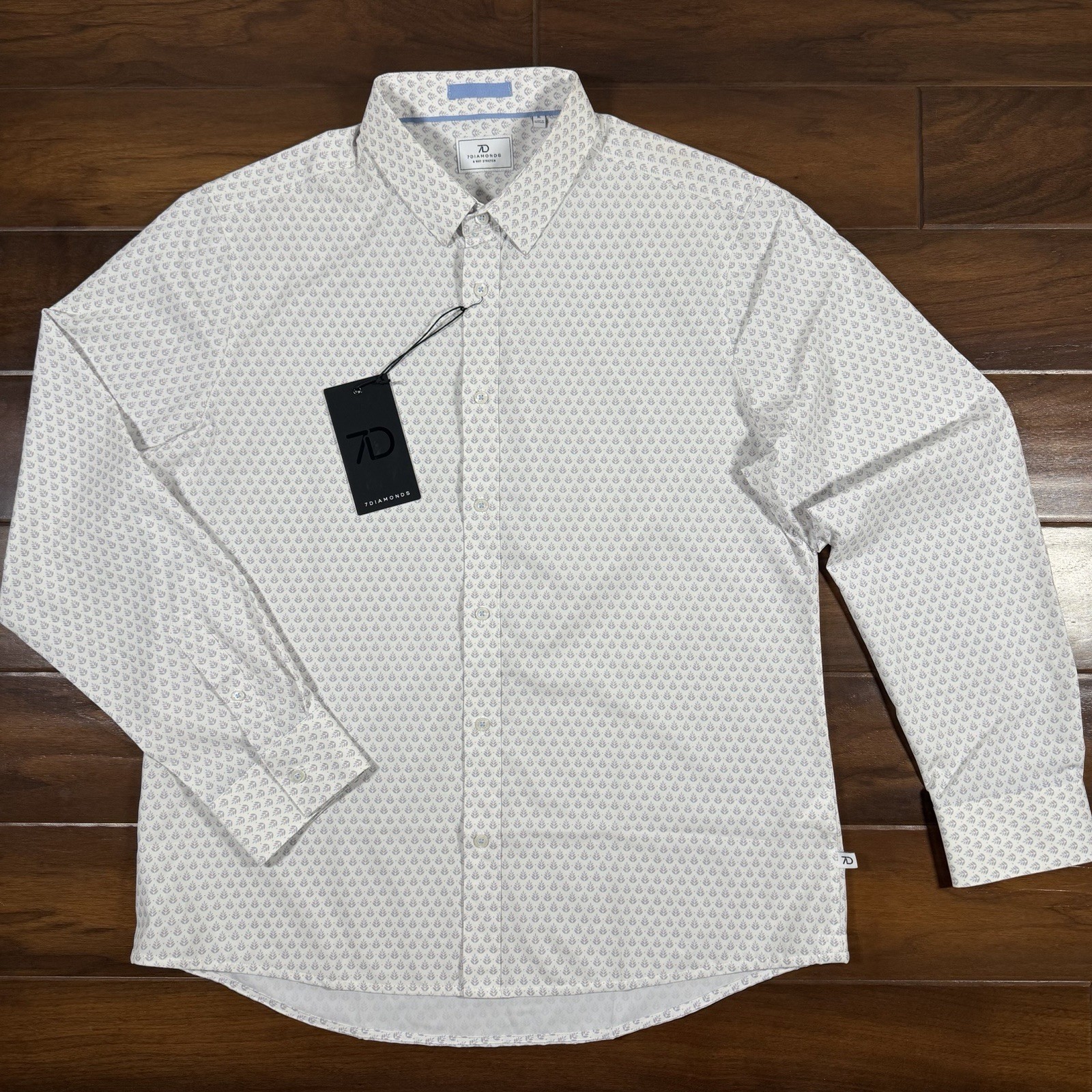 7 Diamonds Mens Size XL Leaf Print Enrys 4 Way Stretch Button Performance Shirt
