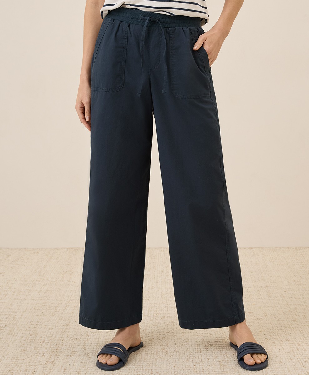 Pact Womens Monterey Poplin Wide Leg Pant Medium Midnight Blue All Bottoms