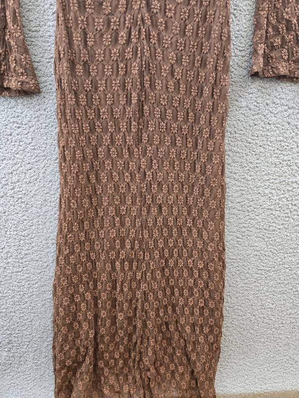 Bardot Evannia Bell-Long Sleeve Lace Dress Women’s 12 Chocolate Square Neck