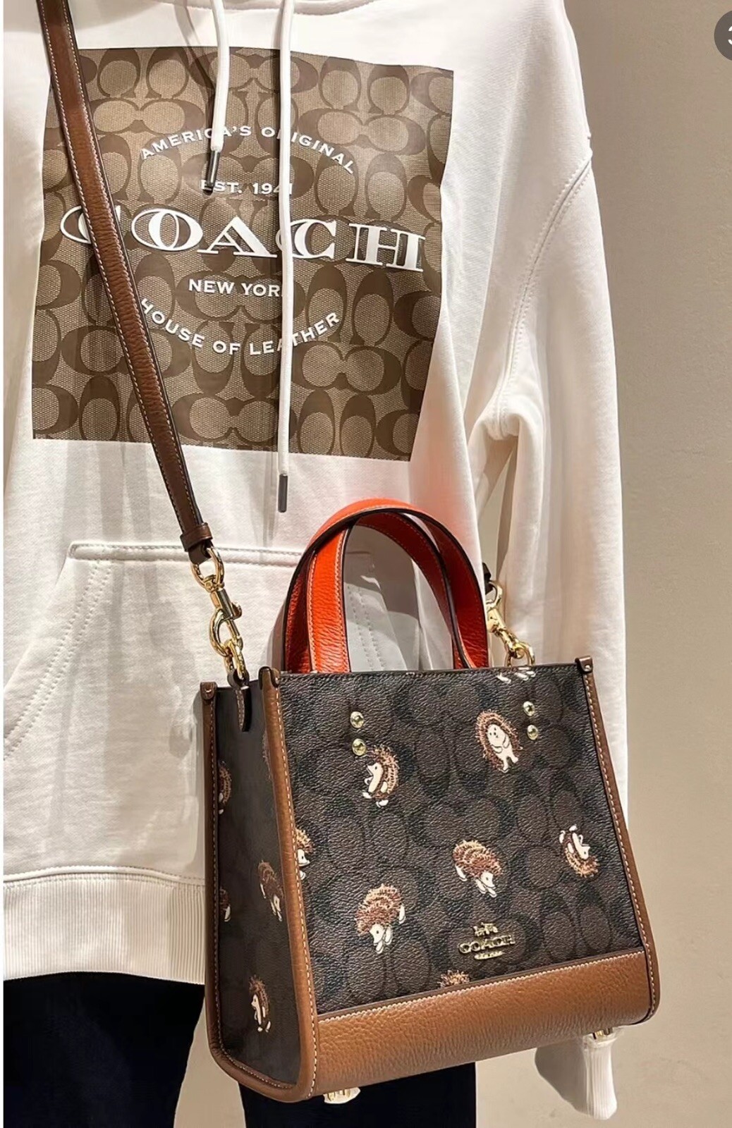NWT Coach Dempsey Tote 22 In Signature Canvas With Hedgehog Print CC769