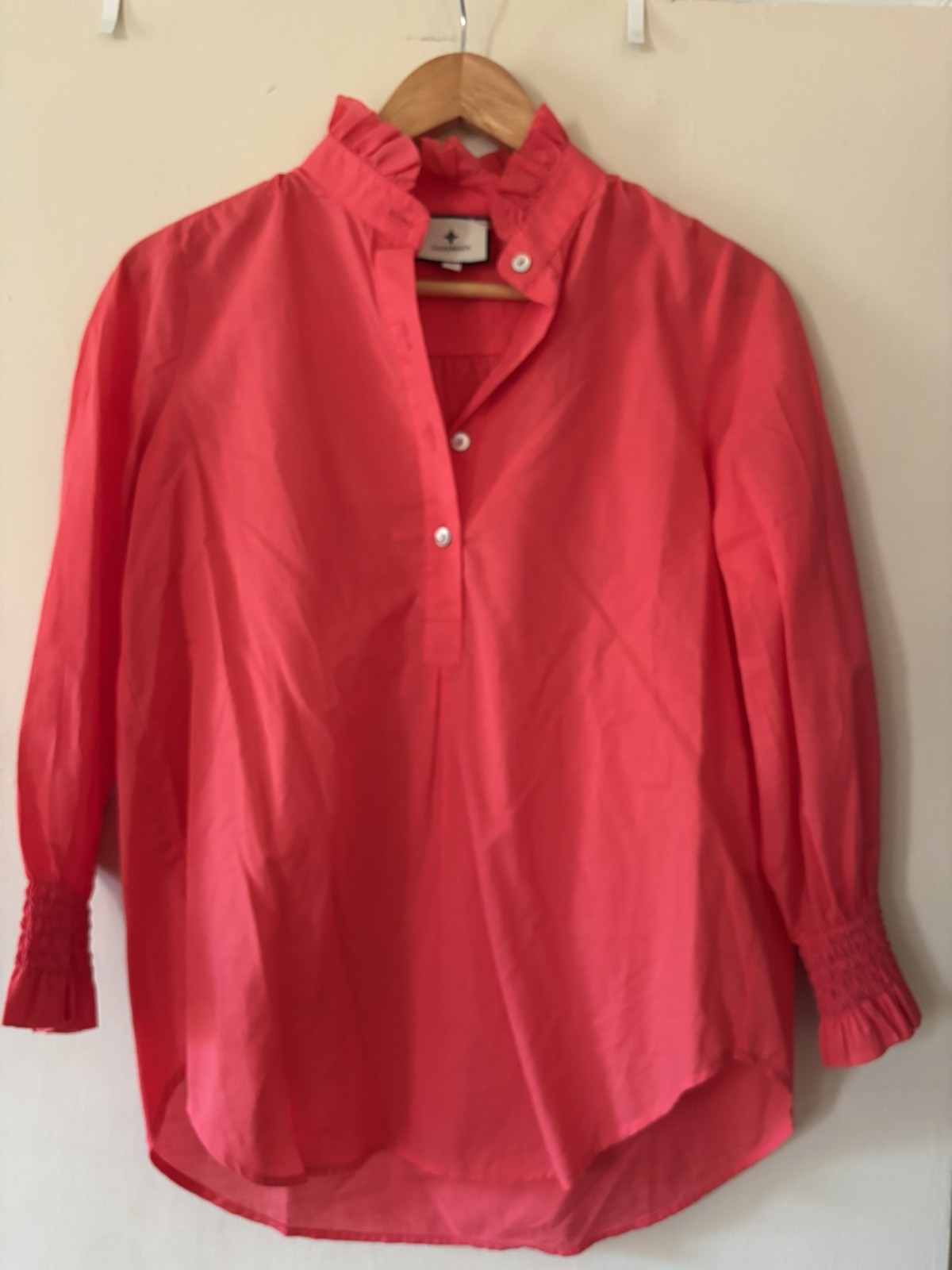Tuckernuck Poppy Red Teagan Popover Blouse Top Ruffle Elastic Cuff sz XS