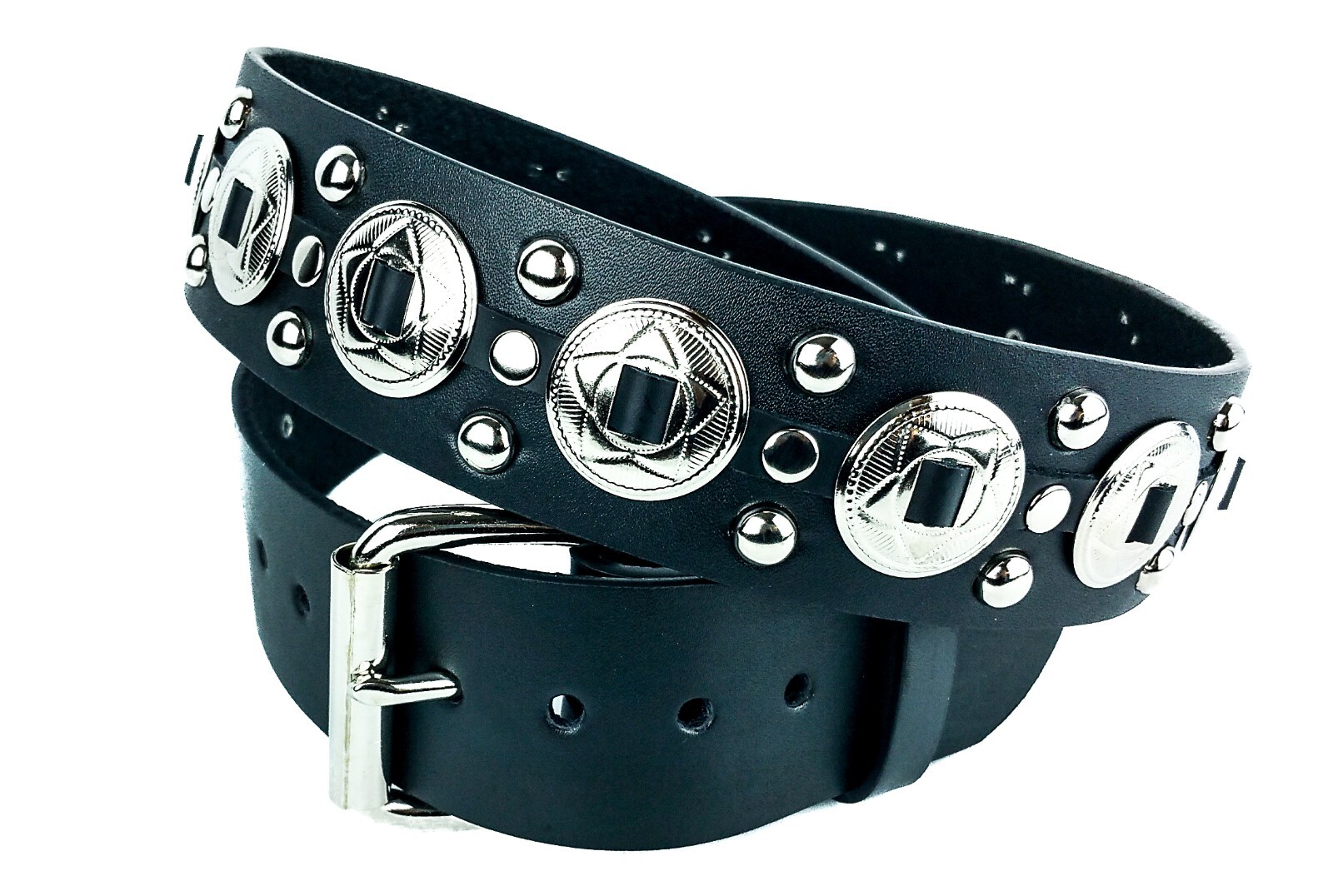 Western Concho Stud Genuine Leather Belt Punk Goth Rockabilly Bikers Cowboy Belt