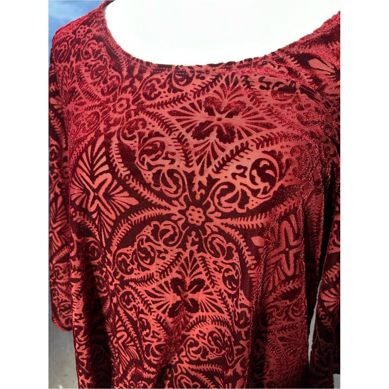 Brittany black Y2K asymmetrical hem velvet burnout tunic