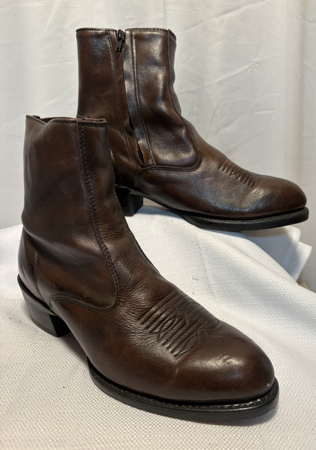 Laredo Men’s Brown Leather Boots Size 9 EW Ankle Boots Side Zip Almond Toe