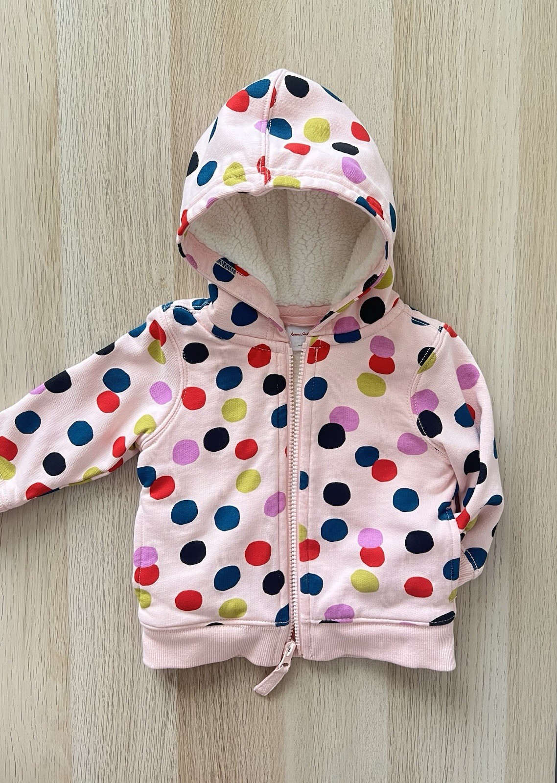 Hanna Andersson Baby Sherpa Lined Hoodie Pink Polka Dot 12-18 Months 75 cm