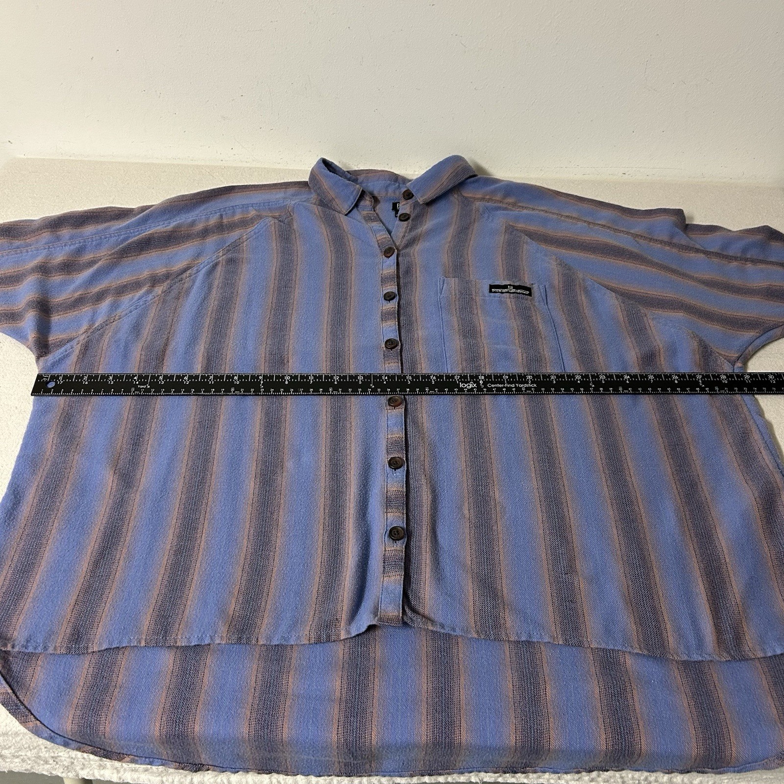 BDG Urban Outfitters Brendan Flannel Shirt Womens M Blue Tan Stripe Oversized