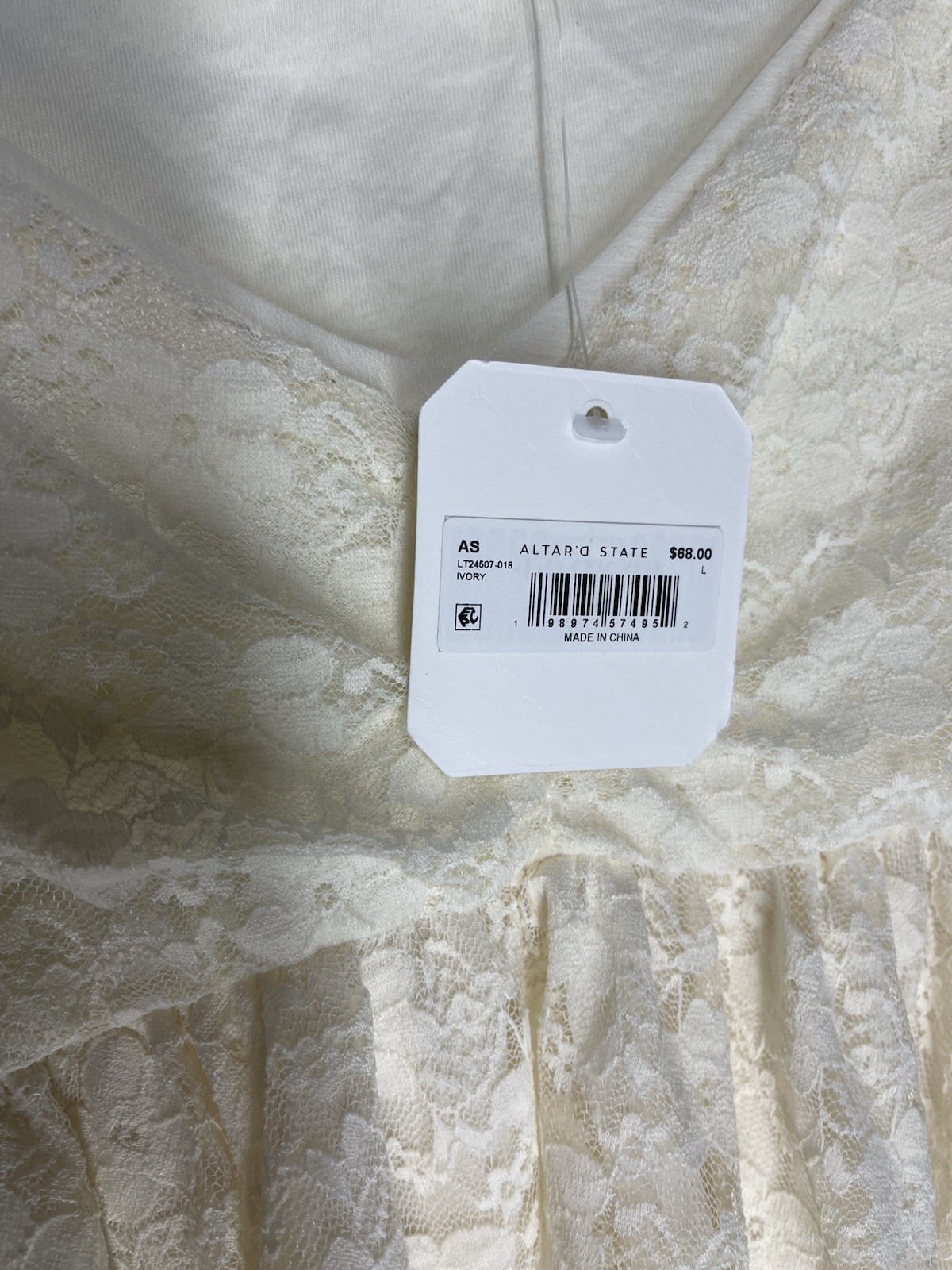 NWT Altar’d State Ivory Lillian Lace Babydoll Top Size L Boho Romantic Coquette
