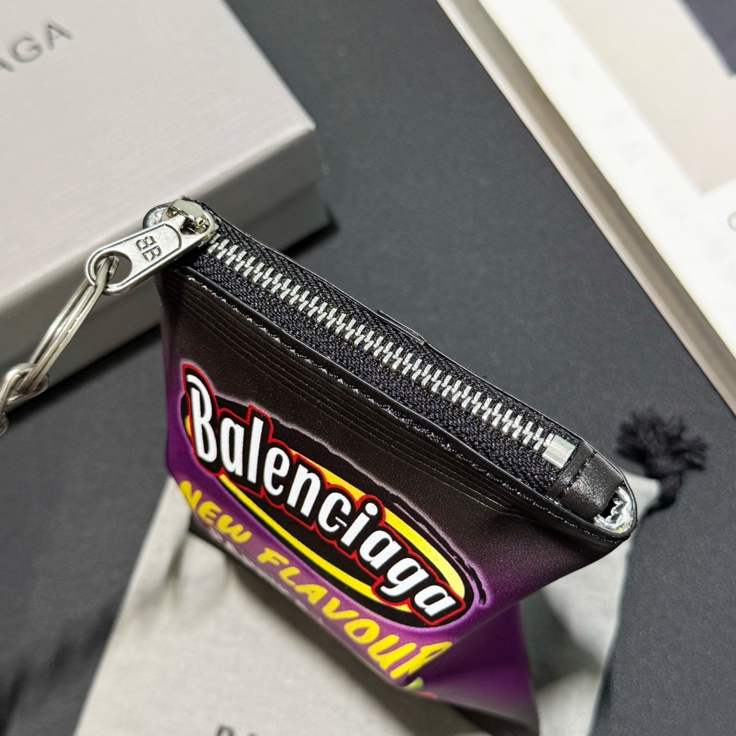 Balenciaga Luxury Potato Chips Bag Charm Purple Paprika Coin Pouch W/ Box