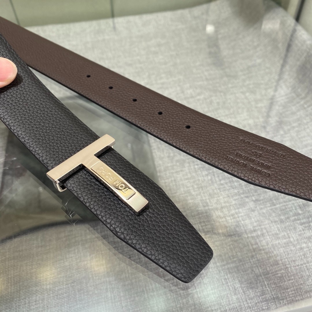 Authentic Tom Ford Reversible Leather T-Buckle Belt Luxury Designer Fashion