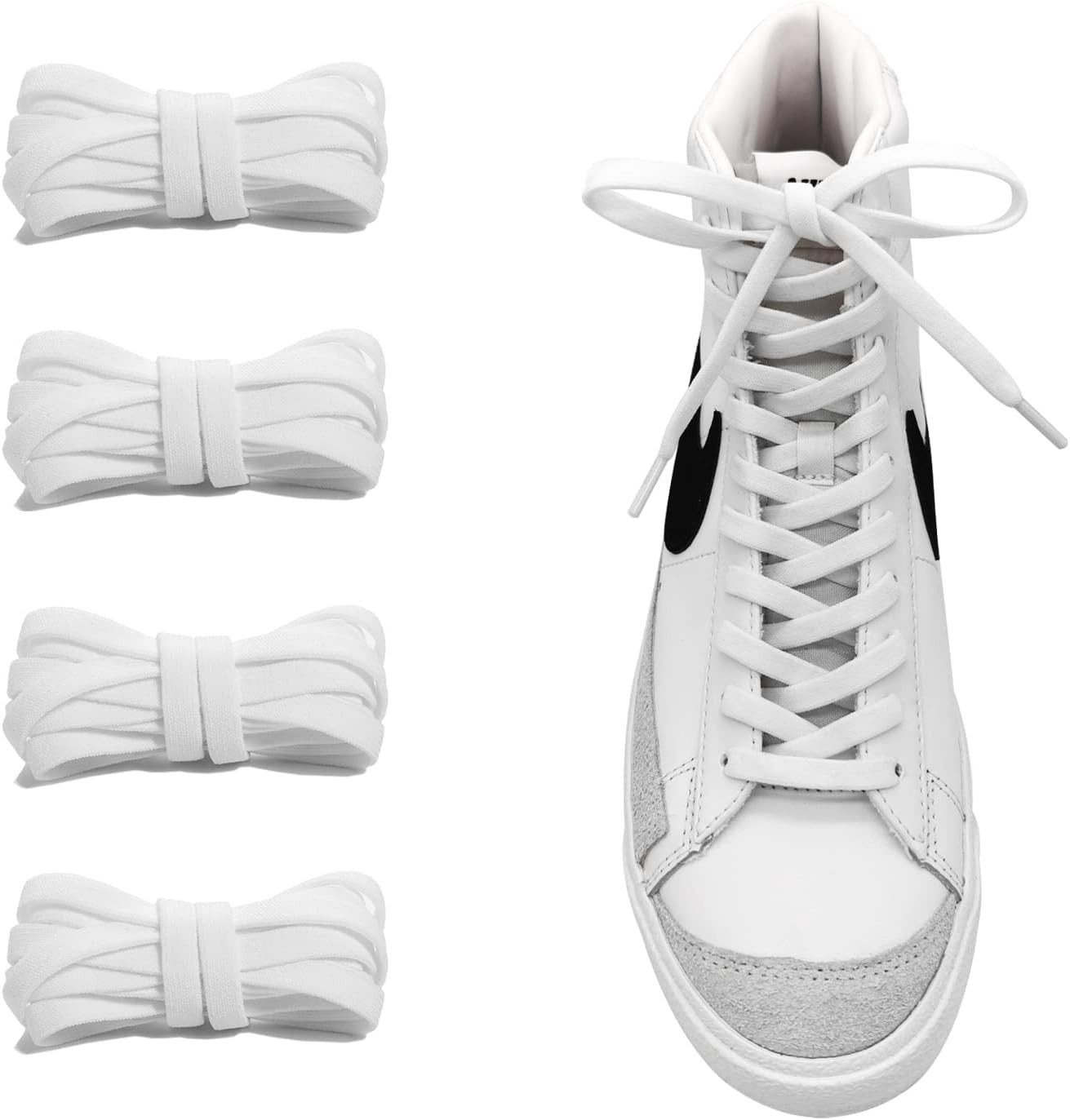 2 Pairs 5/16″ Flat Elastic Shoe Lace, 27″-72″ Length Stretch Shoelaces Strings R