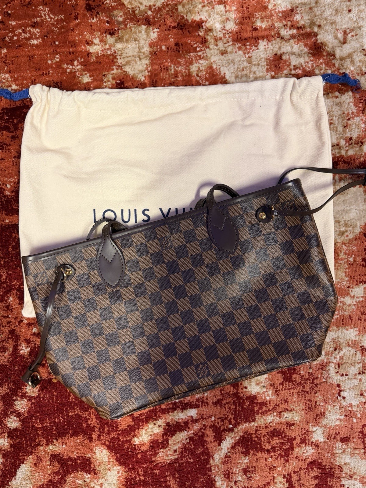 Louis Vuitton Neverfull Damier Ebene Tote PM Red Interior