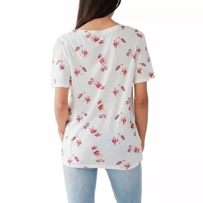 Lucky Brand Shirt Women’s Lightweight Short Flutter Sleeve white multi colors