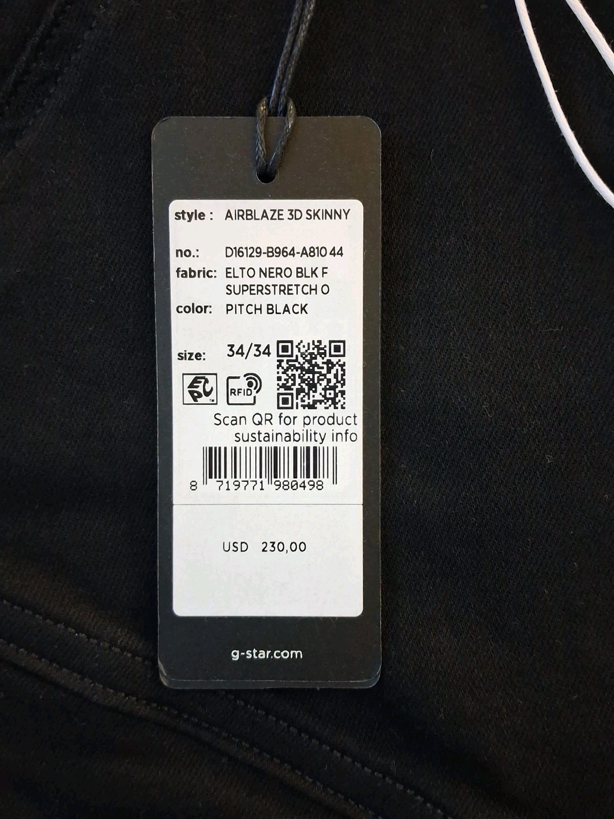 G Star Raw Airblaze 3D Slim Jeans Mens 34 X 34 Stretch Premium Denim Black $230