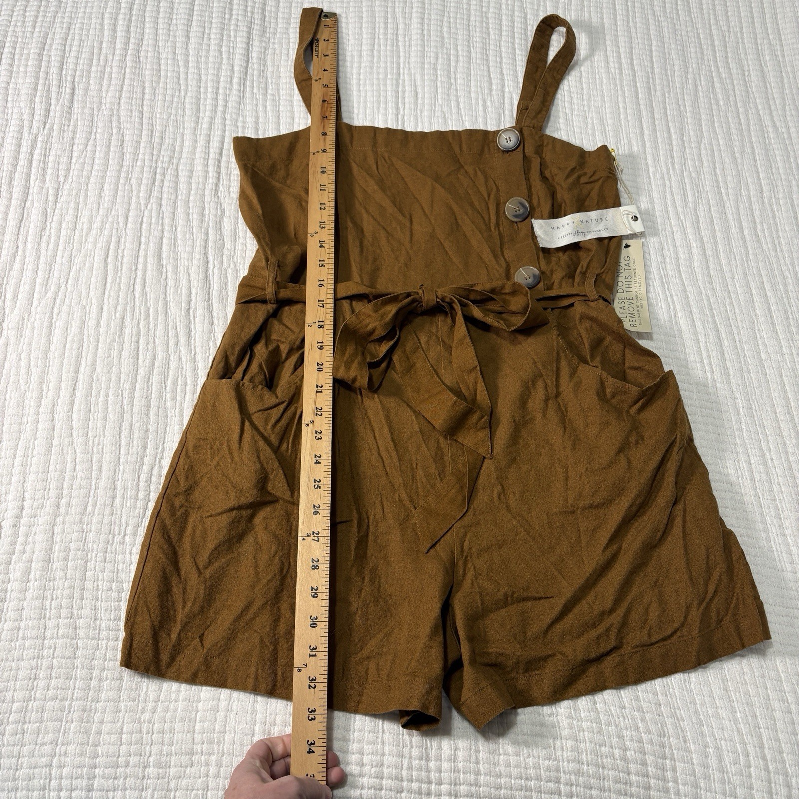NEW Happy X Nature Linen Blend Romper Large Brown Boho Earthy Cottage Lagenlook