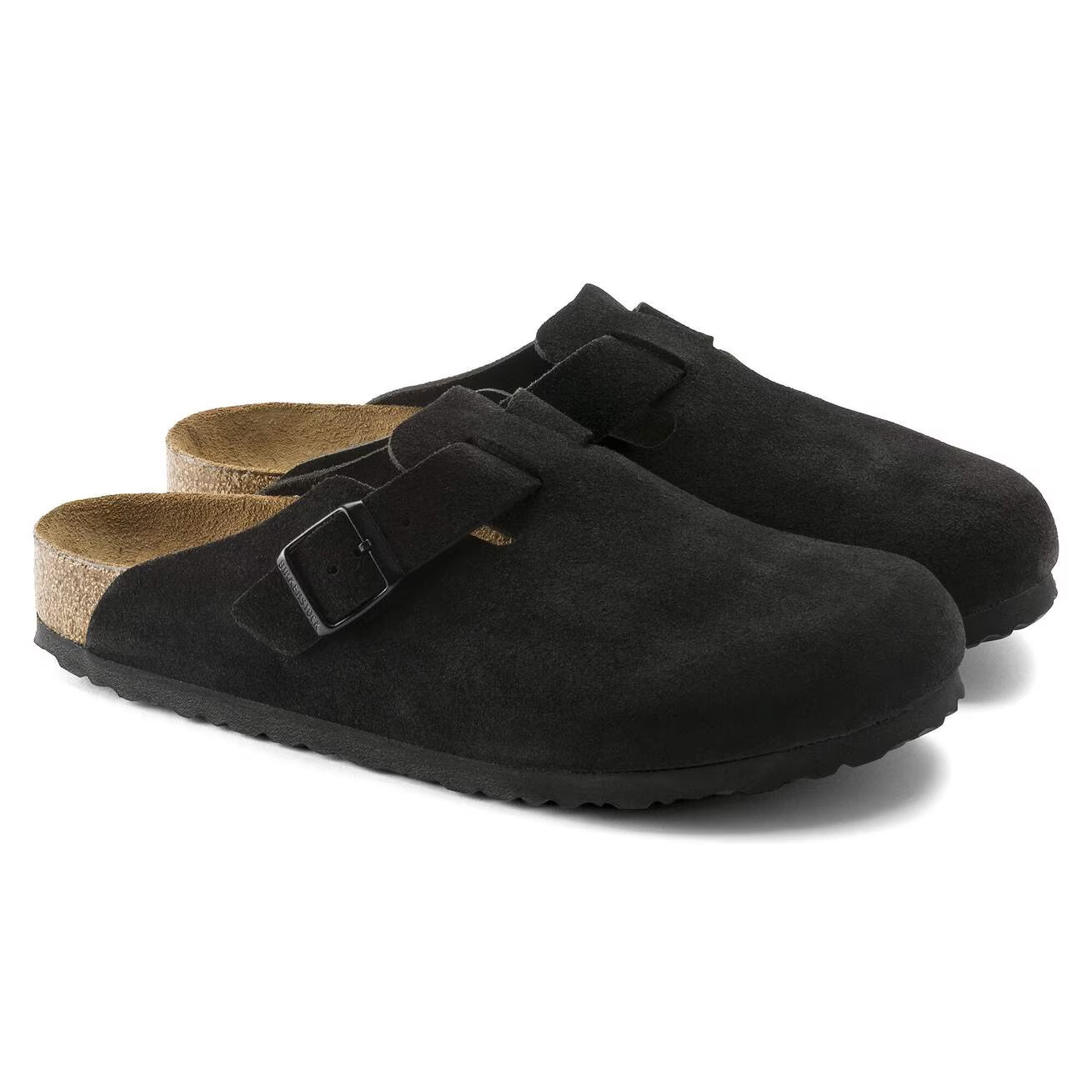 Birkenstock Boston Soft Footbed Suede Leather Clog Black Unisex EU 37-45