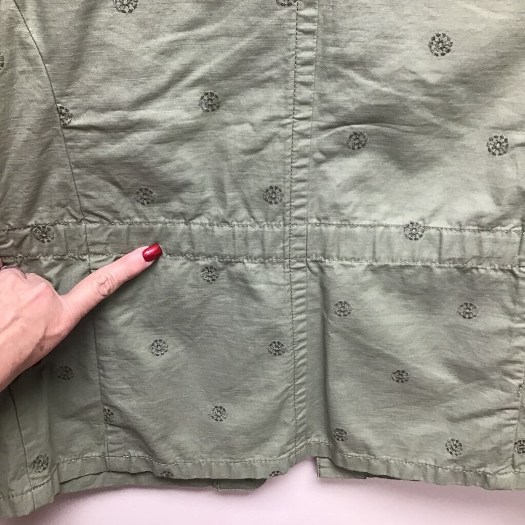 Talbots Womens Safari Jacket Green Floral Embroidered Pockets Cotton Petites SP