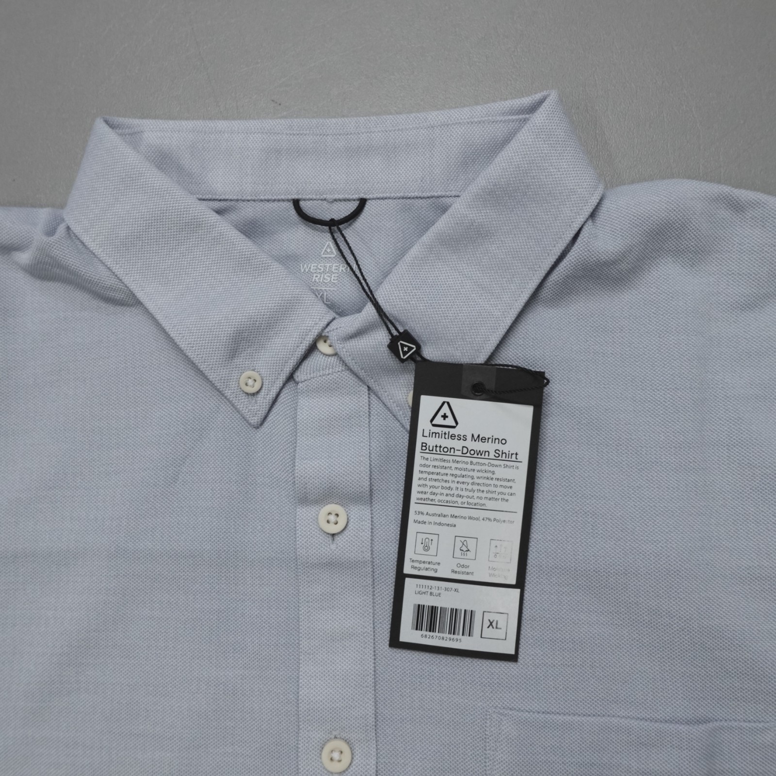 Western Rise SLIM FIT Limitless Merino Wool Button Down Shirt Wicking Light Blue