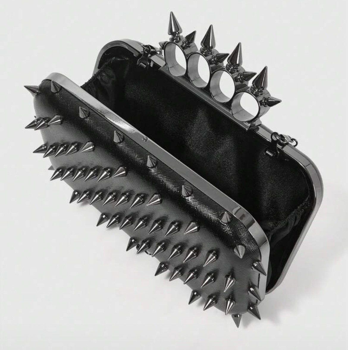 Black Spike Knuckle Ring Studded Clutch Punk Biker Bag Purse Goth