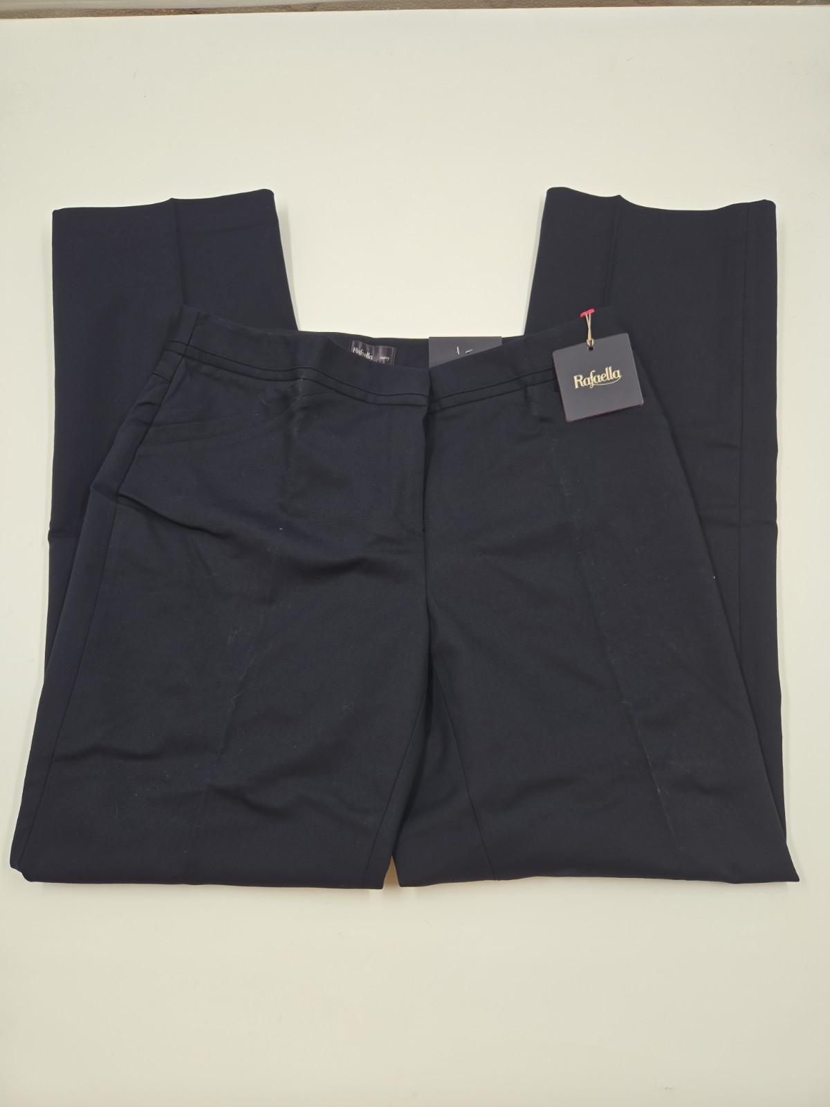 Rafaella Curvy Pants Womens 8 Navy Cotton Slash Pocket Straight Leg Hook & Eye