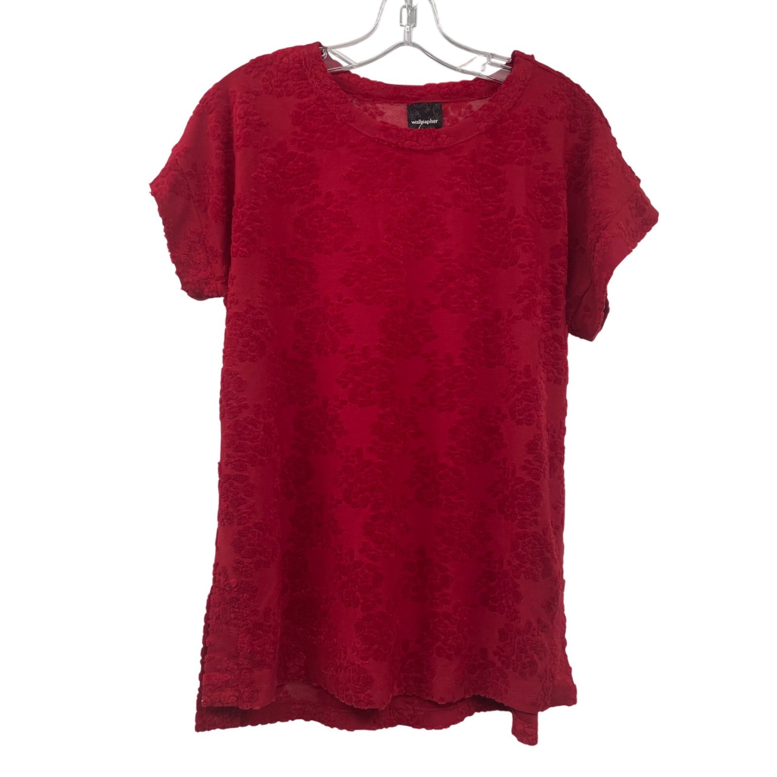 Wallpapher Womens Textured Pullover Top Cap Sleeve Red Size Small