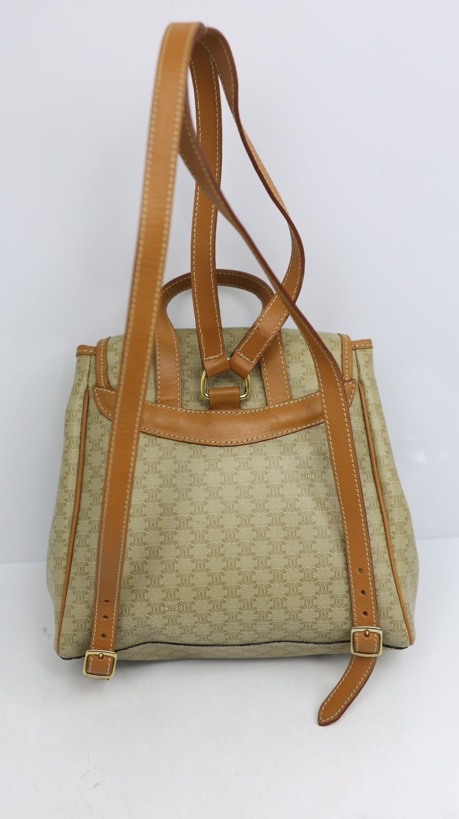 Rare Auth CELINE Vintage Beige Macadam Canvas Backpack – Monogram Rucksack Purse