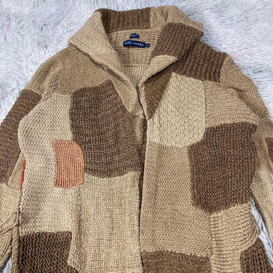 RALPH LAUREN Silk Patchwork Long Cardigan Size L Shoulder 50cm 19.7in Luxury
