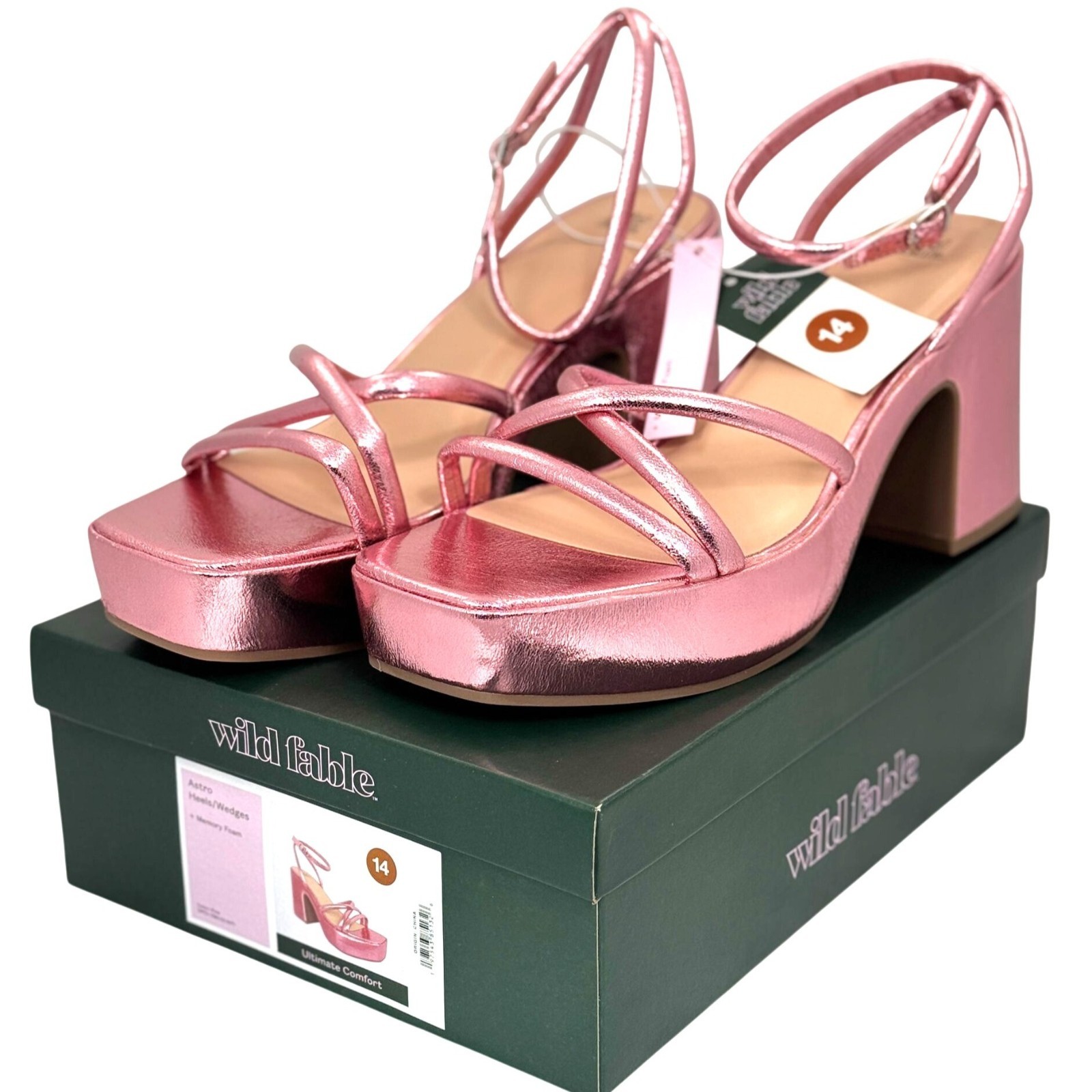 Wild Fable Pink Strappy Platform 4″ Astro Heels w/ Memory Foam Womens Sz 14 NIB