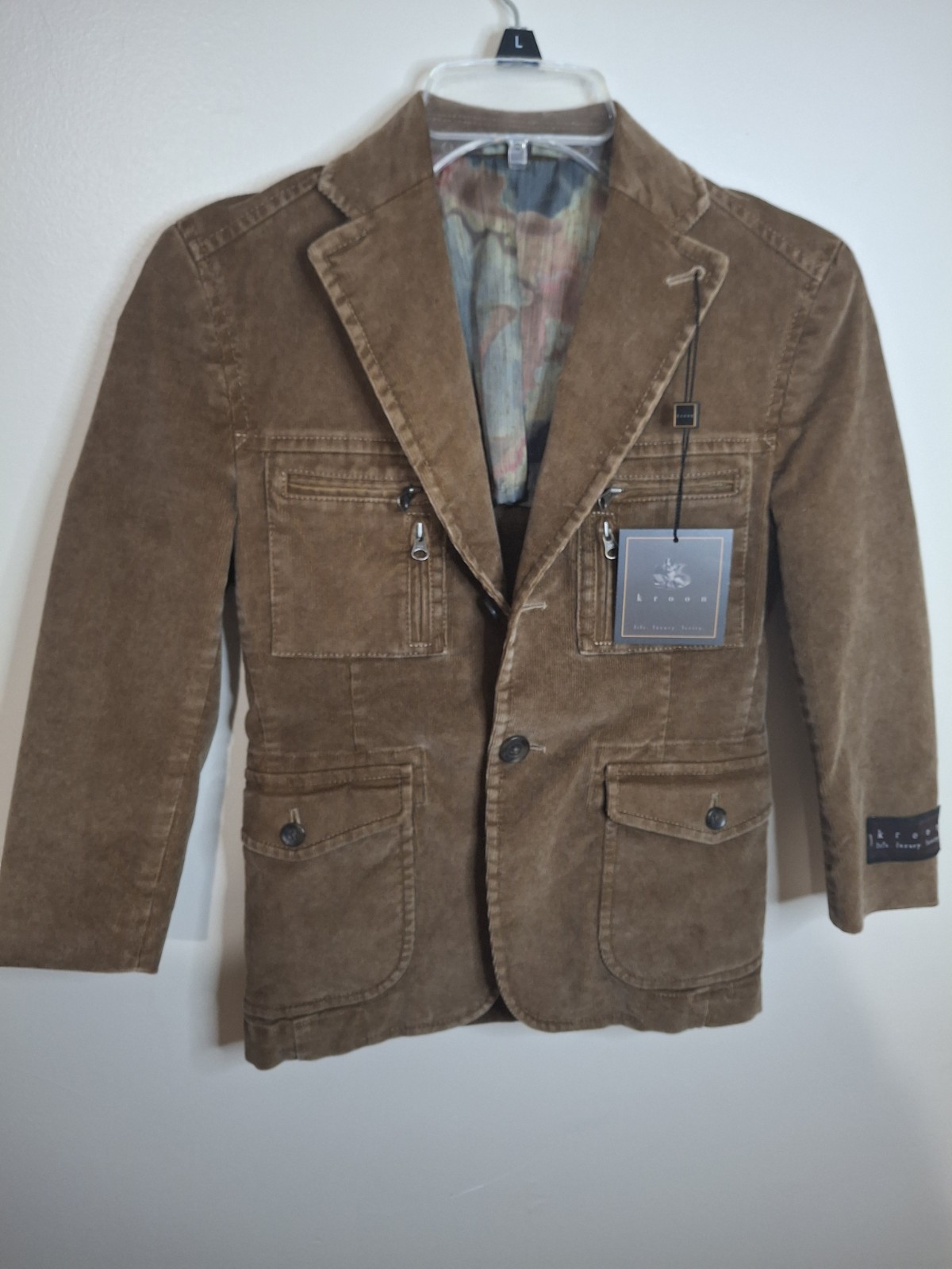 Kroon Ne-Yo Corduroy Blazer Jacket Khaki 100% Cotton NWT Size 8R Utility Pockets