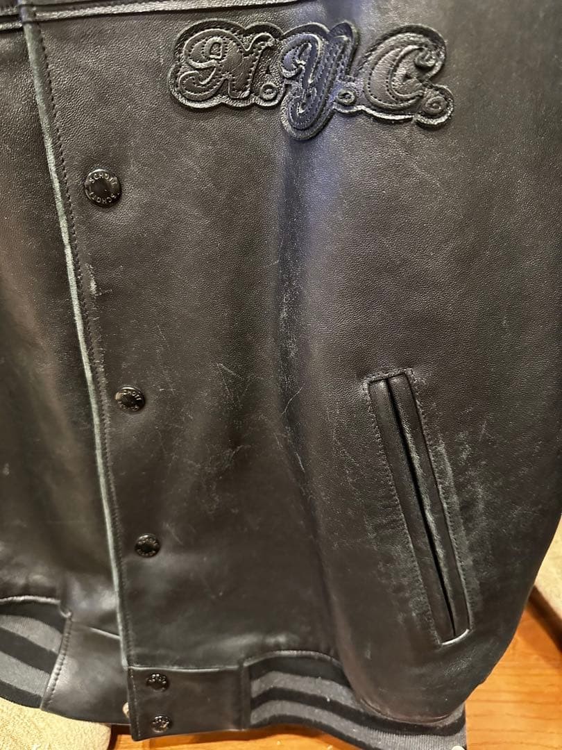 Schott Embroidered logo sheepskin leather Jacket Blouson Men Size L black