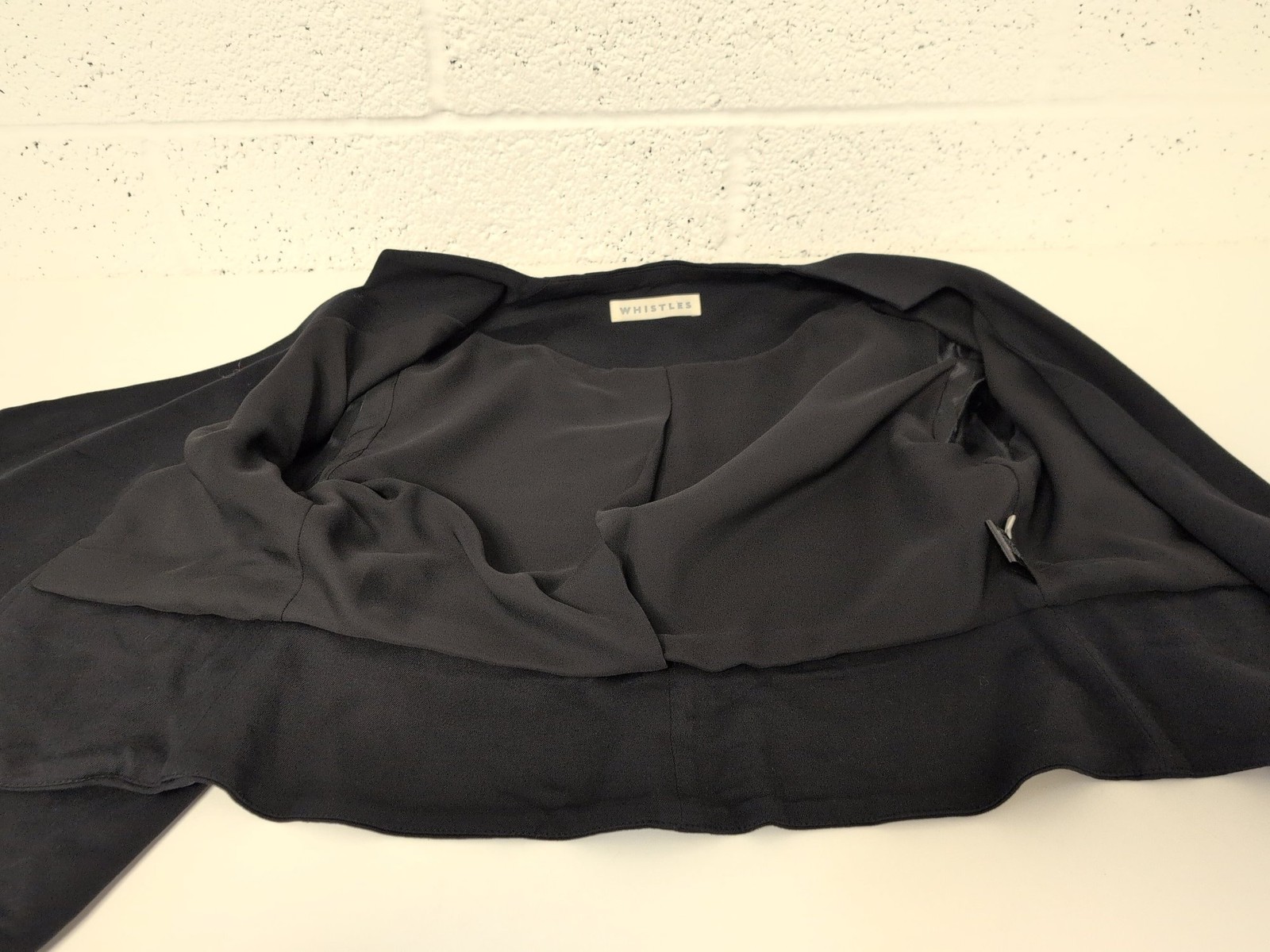 Whistles Virgin Wool Blend Jacket Short Open Waterfall Smart Work Black UK 16
