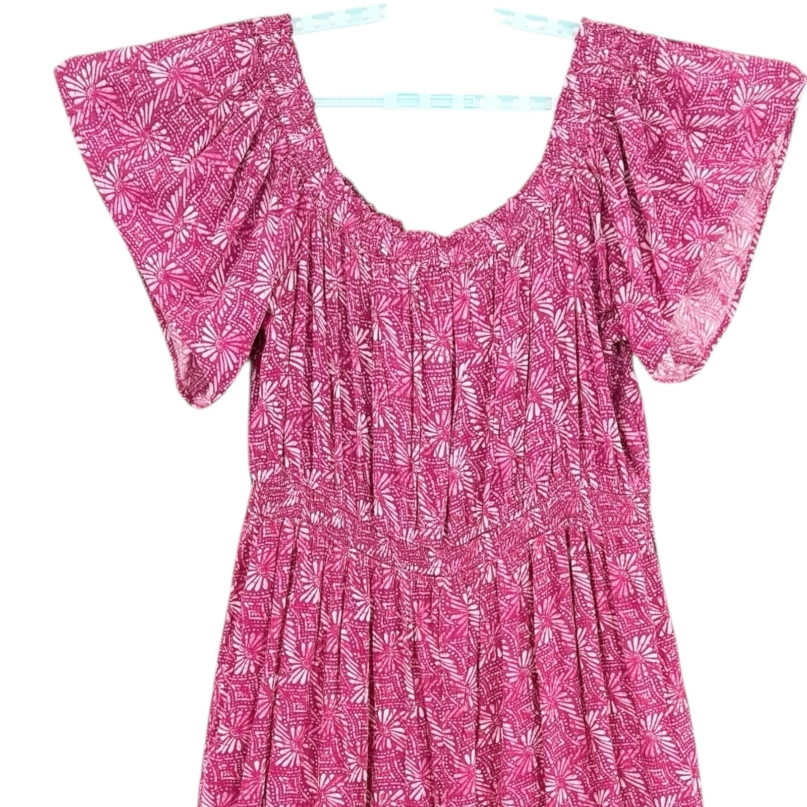 Terra & Sky Pink Summer Maxi Dress Size 0X 14W Off Shoulder Batik Geometric NWT
