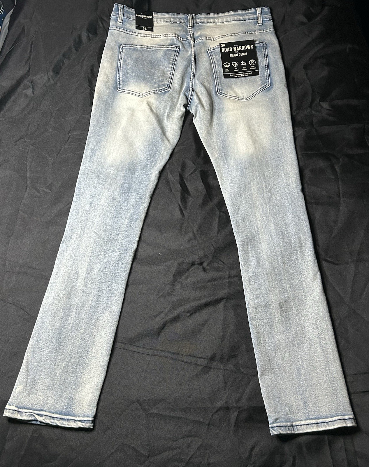 Road Narrows Men’s Blue Light Wash Slim Skinny Distressed Denim Jeans Size 36