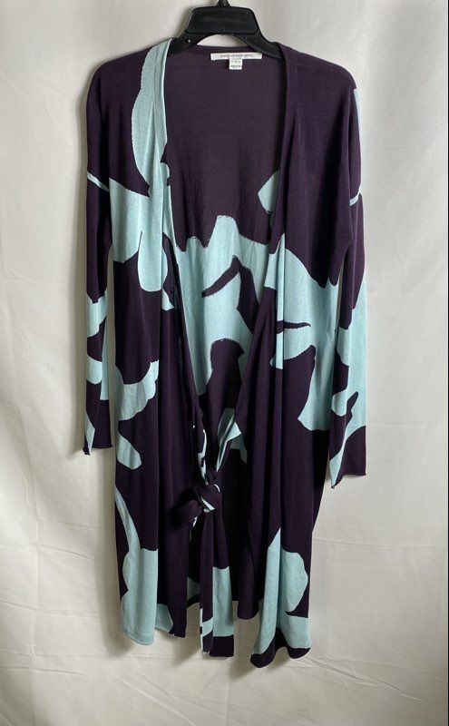 Diane von Furstenberg Women’s Purple Blue Abstract Floral Knit Wrap Dress Sz S