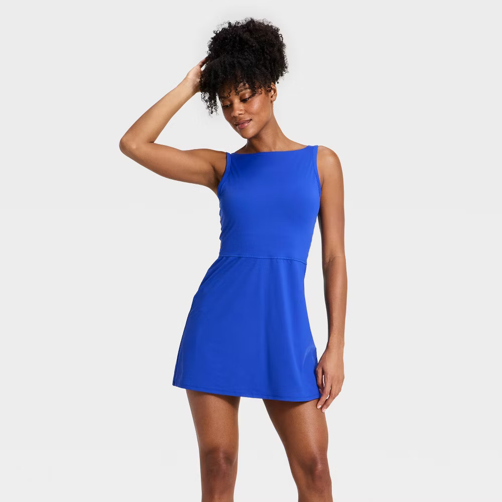 Women Knit High Neck Active Dress – All In Motion Sapphire Blue
