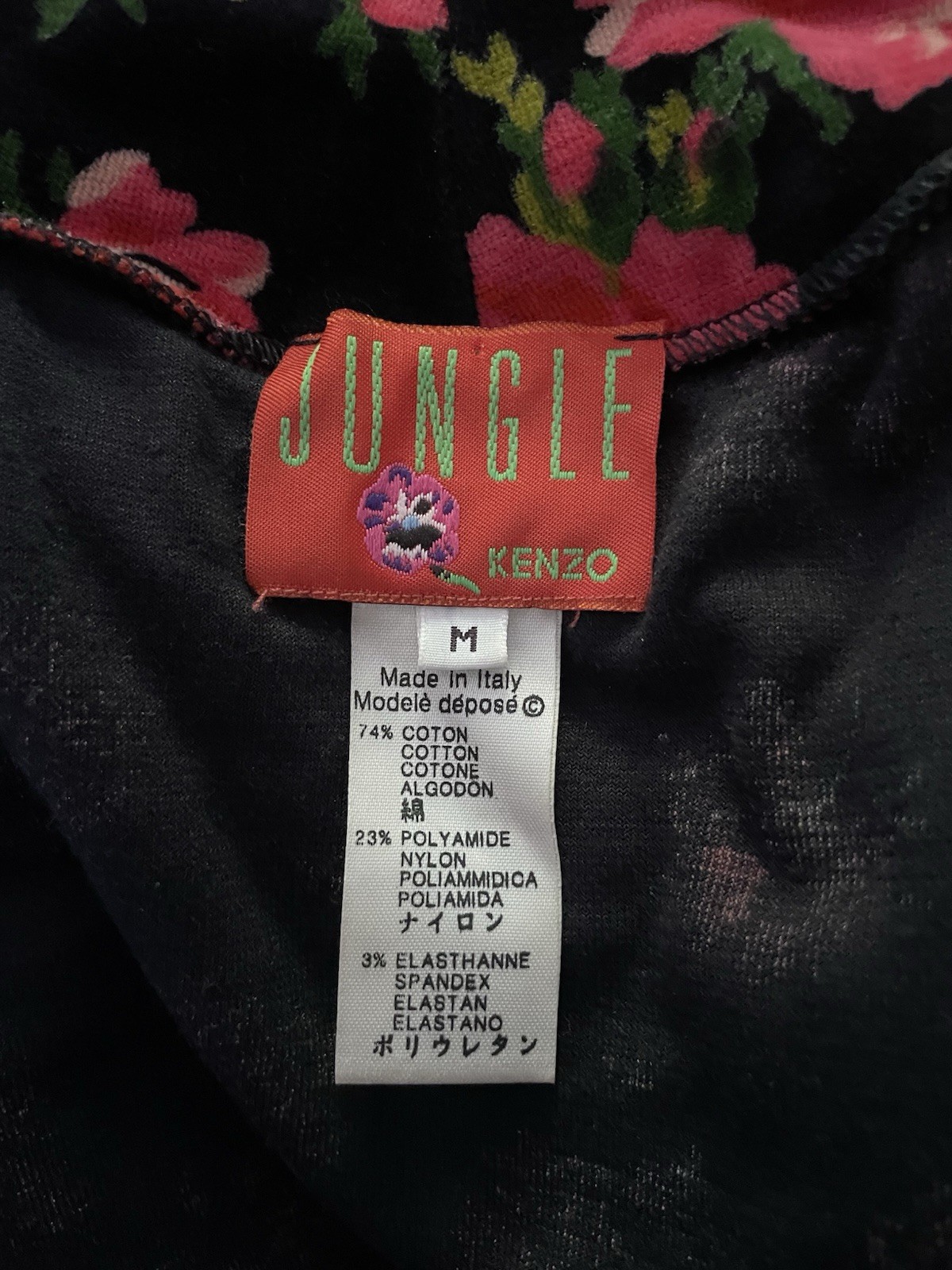 KENZO Jungle Knit Mock Neck Long Sleeve Floral Pullover Top Black Pink Green M