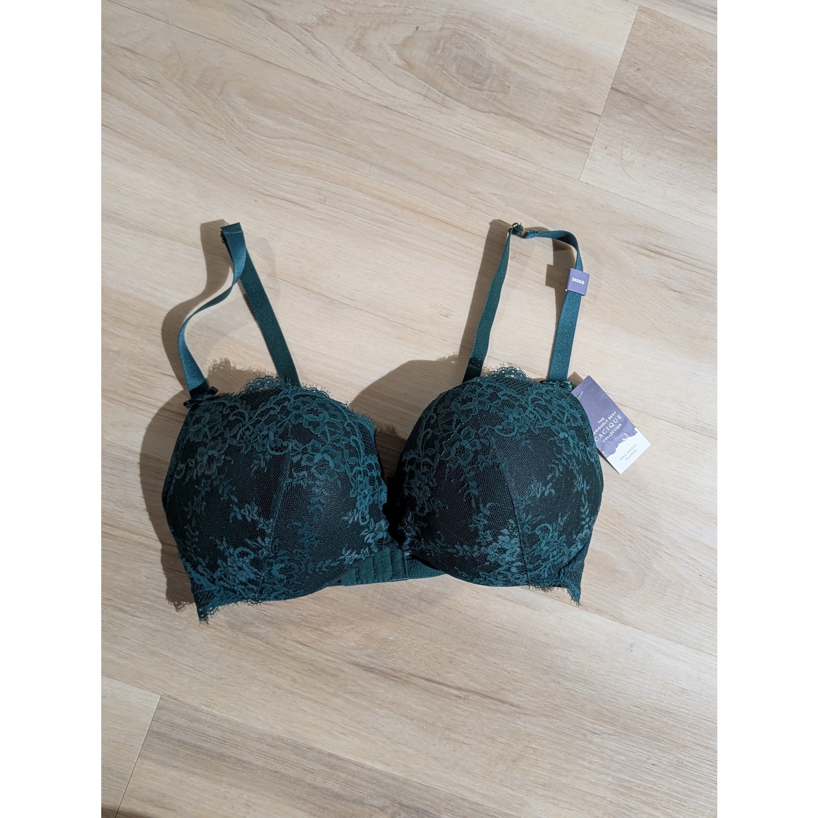 Cacique | NWT Green Lace Max Boost Plunge Bra | 36DDD