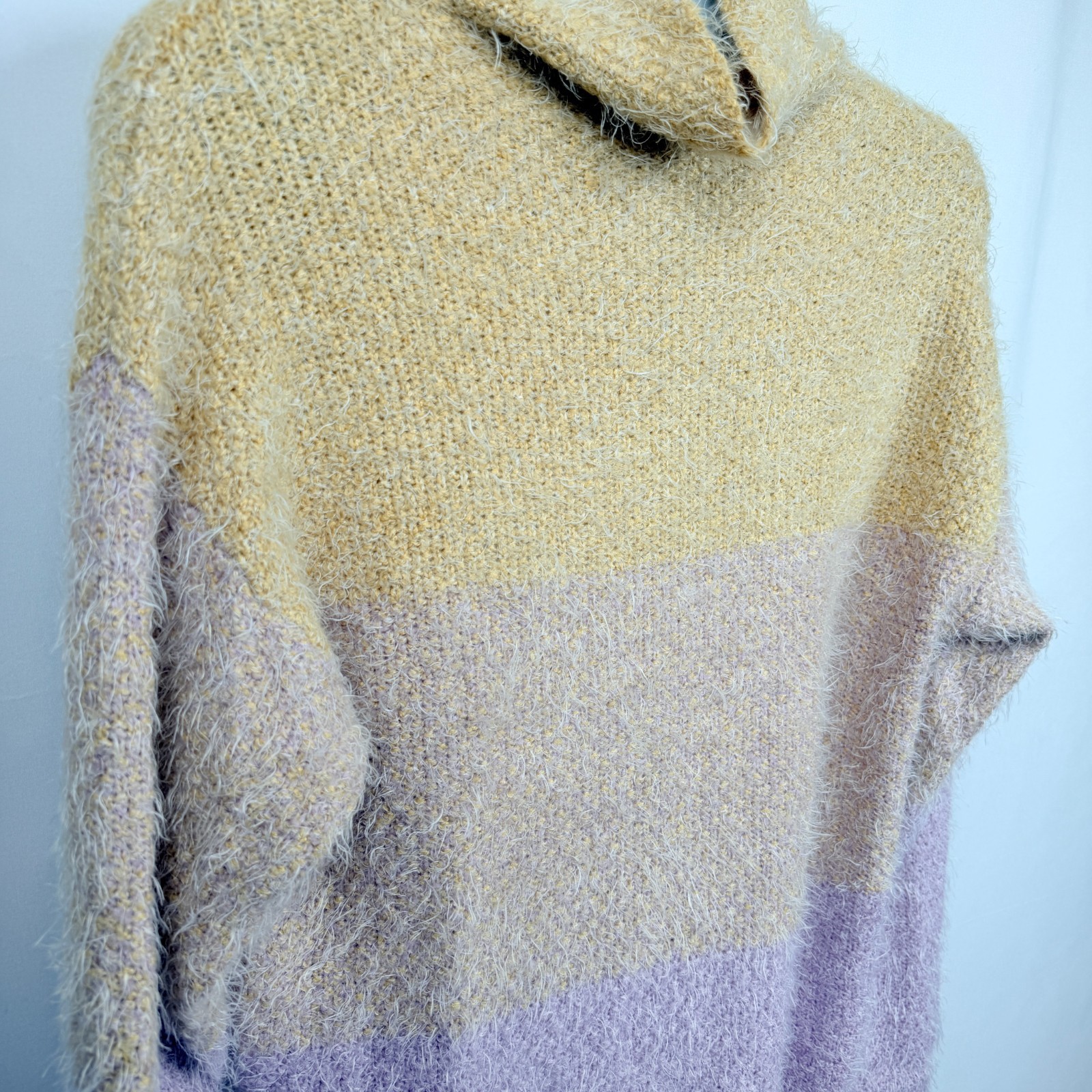 BP Nordstrom Eyelash Knit Colorblock Sweater XS Blush Lavender Mock Neck