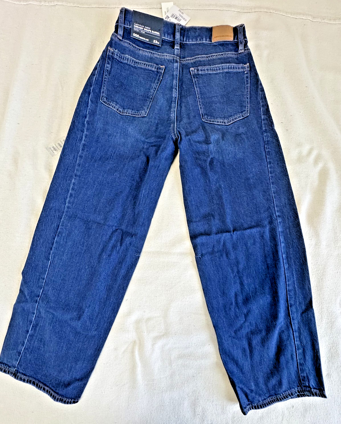 American Eagle Womens Dreamy Drape Barrel Mid Rise Blue Strigid Jeans NWT