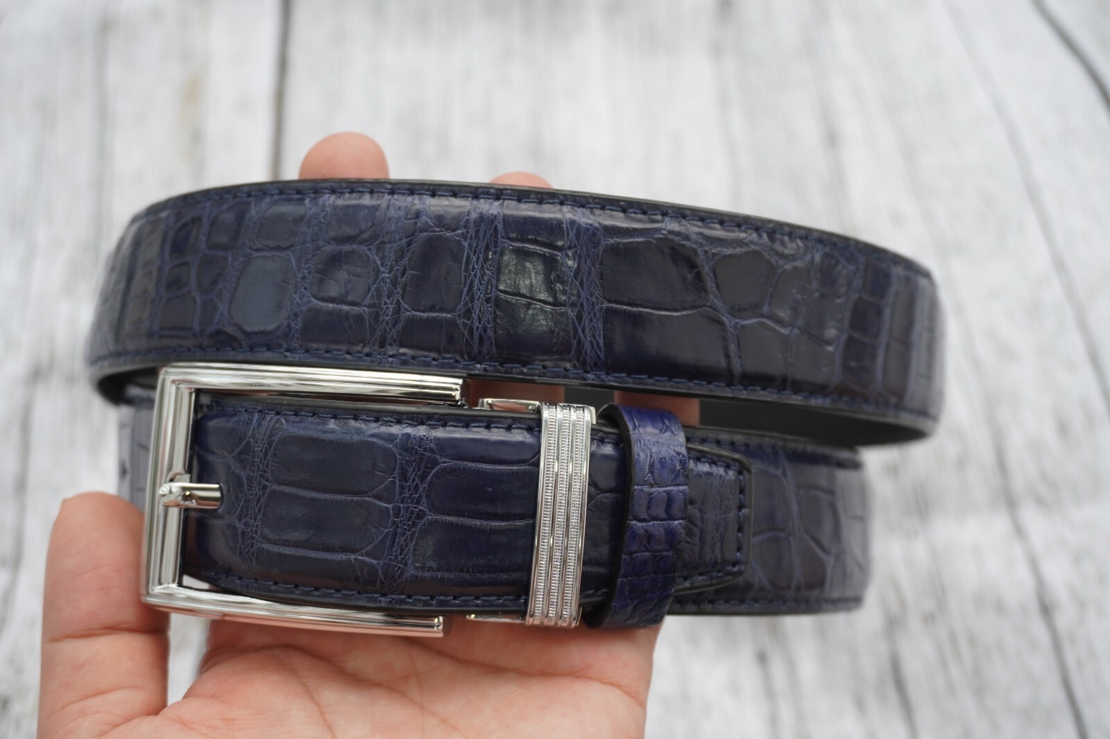 Blue Genuine Alligator CROCODILE Belly Leather Skin Men’s Belt – W 1.3″ #H26