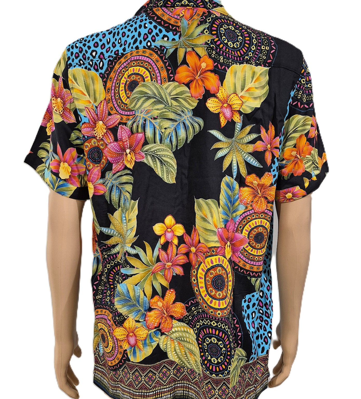NWT $298 ROBERT GRAHAM BURMA HAWAIIAN SHORT BLACK FLORAL EMBROIDERY L