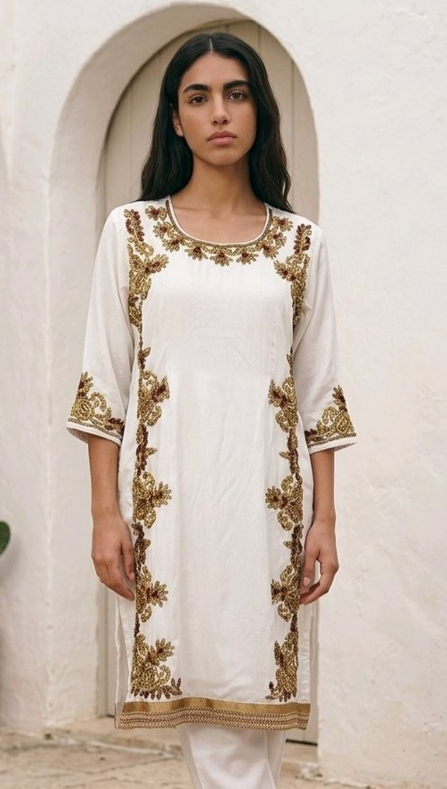 Kurta Tunic Top Embroidered Beads Rhinestones Jewel Tassle Slits India Tribal SM