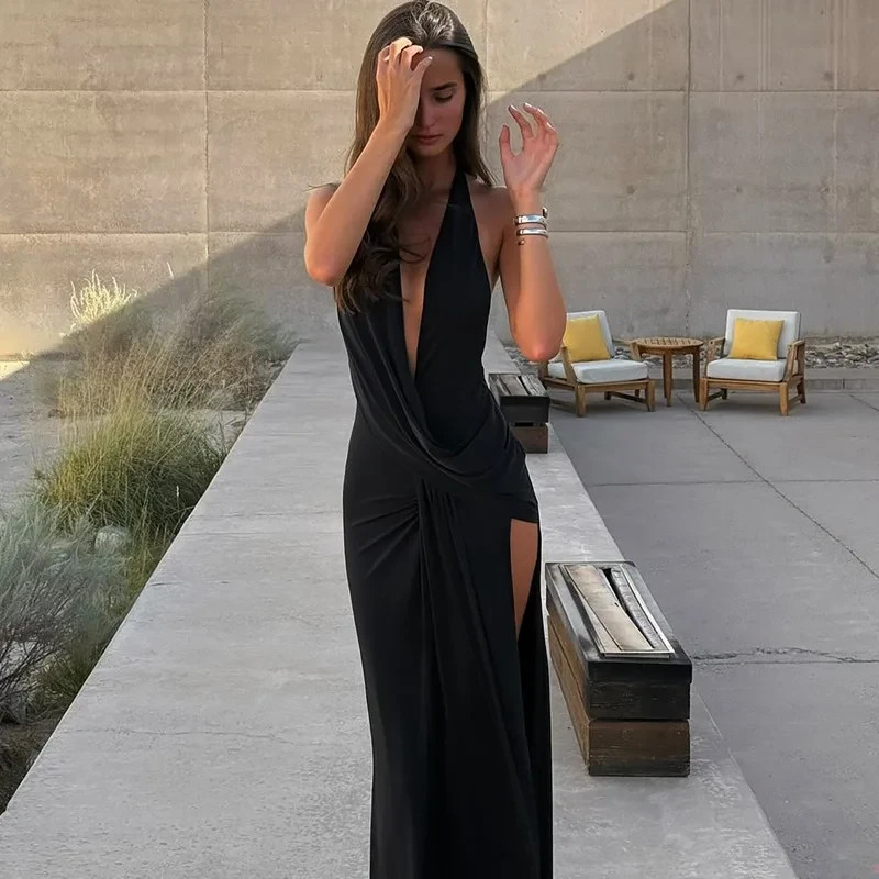Women Deep V Neck Backless Mini Dress Sexy Summer Party Club Dress