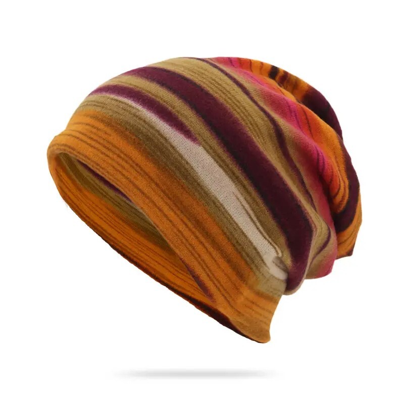 Unisex Multicolored Knit Beanie Orange/Tan Any Season Light Weight NWT