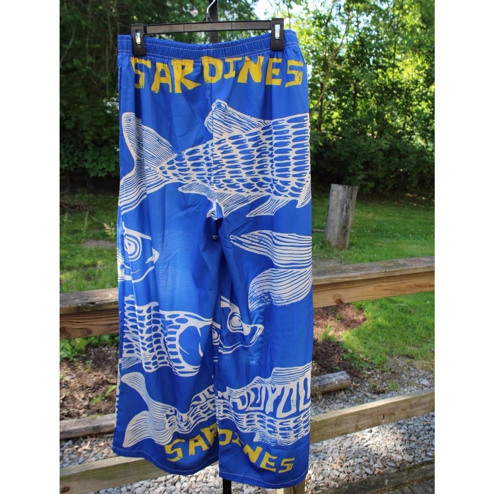 Sardines Fish Print Linen Blend Wide Leg Pants – Size 1XL (Fits Like XL) 🐟💙