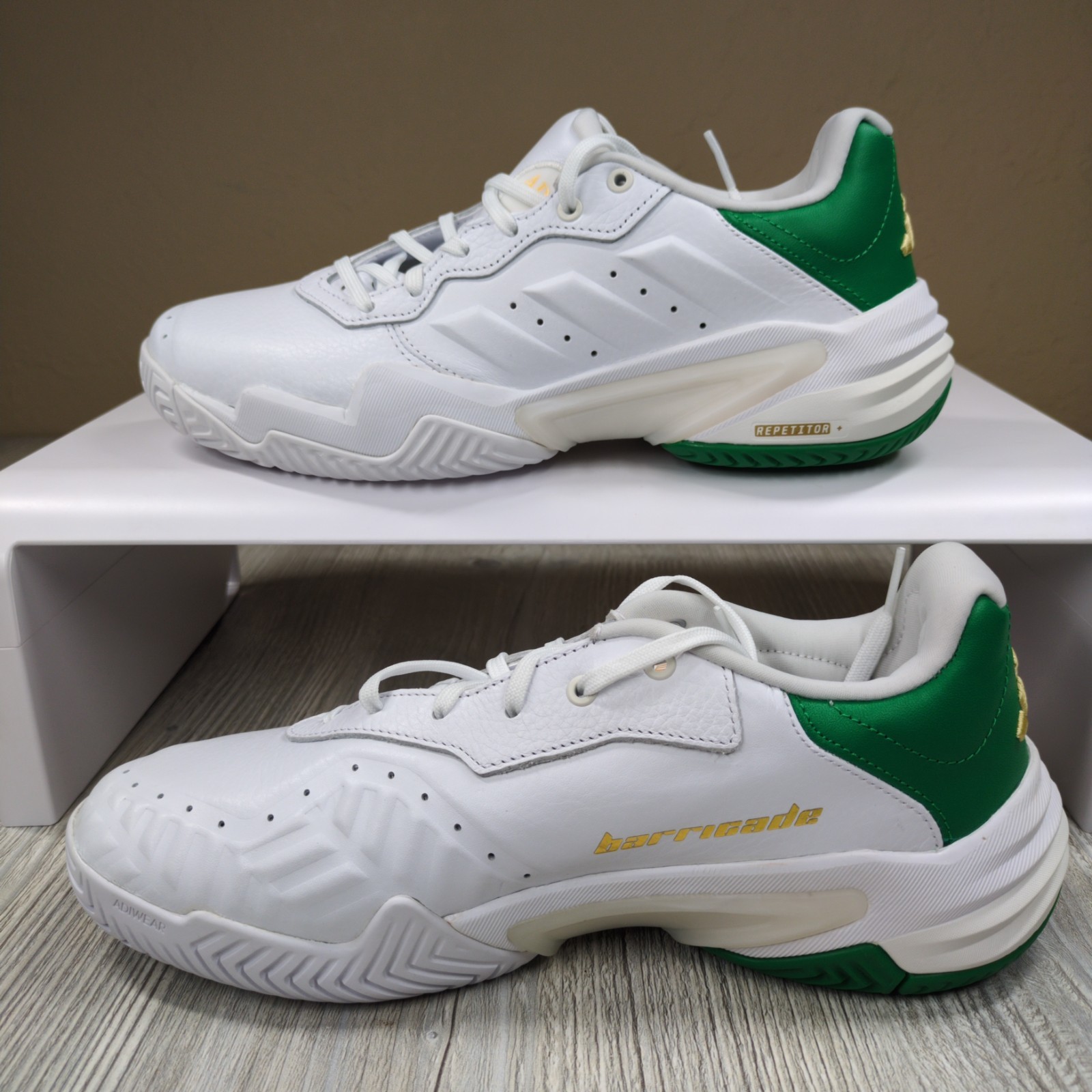 Adidas Barricade 13 Leather White/Green Mens Size 8 New JP7237