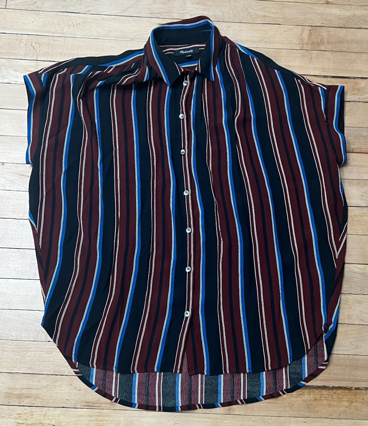 Madewell Blouse Womens Small Multi Striped Sleeveless Button Up Top Relaxed Fit