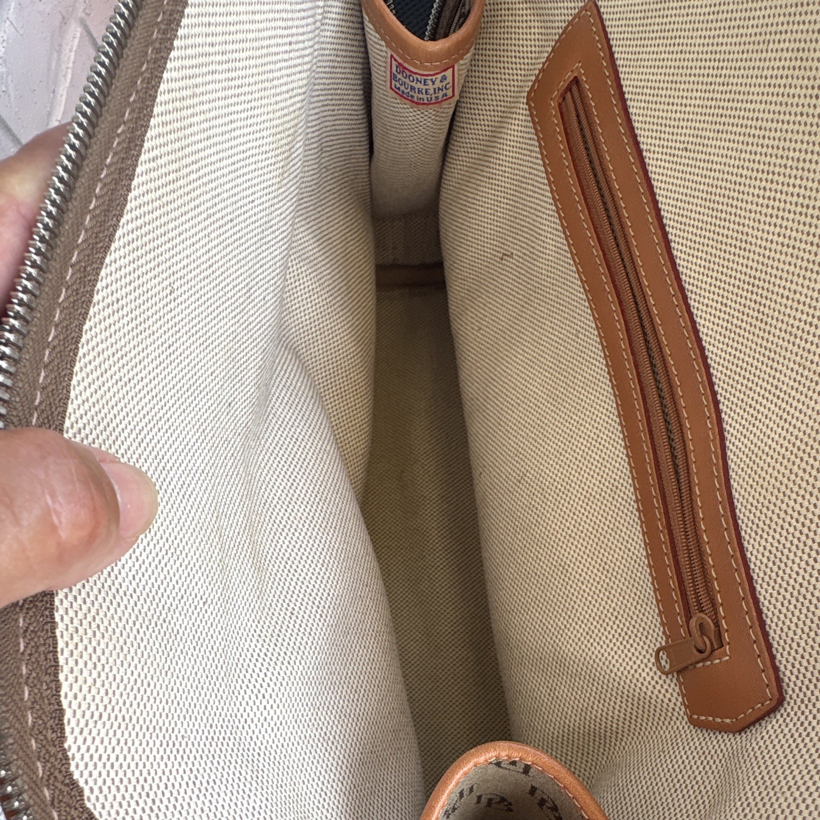 Dooney & Bourke Tan Brown Monogram Zip Satchel Top Handle, Medium, Strap