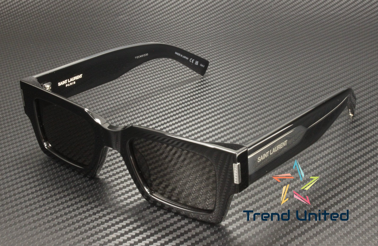 SAINT LAURENT SL 572 001 Rectangular Black Crystal Grey 50 mm Unisex Sunglasses