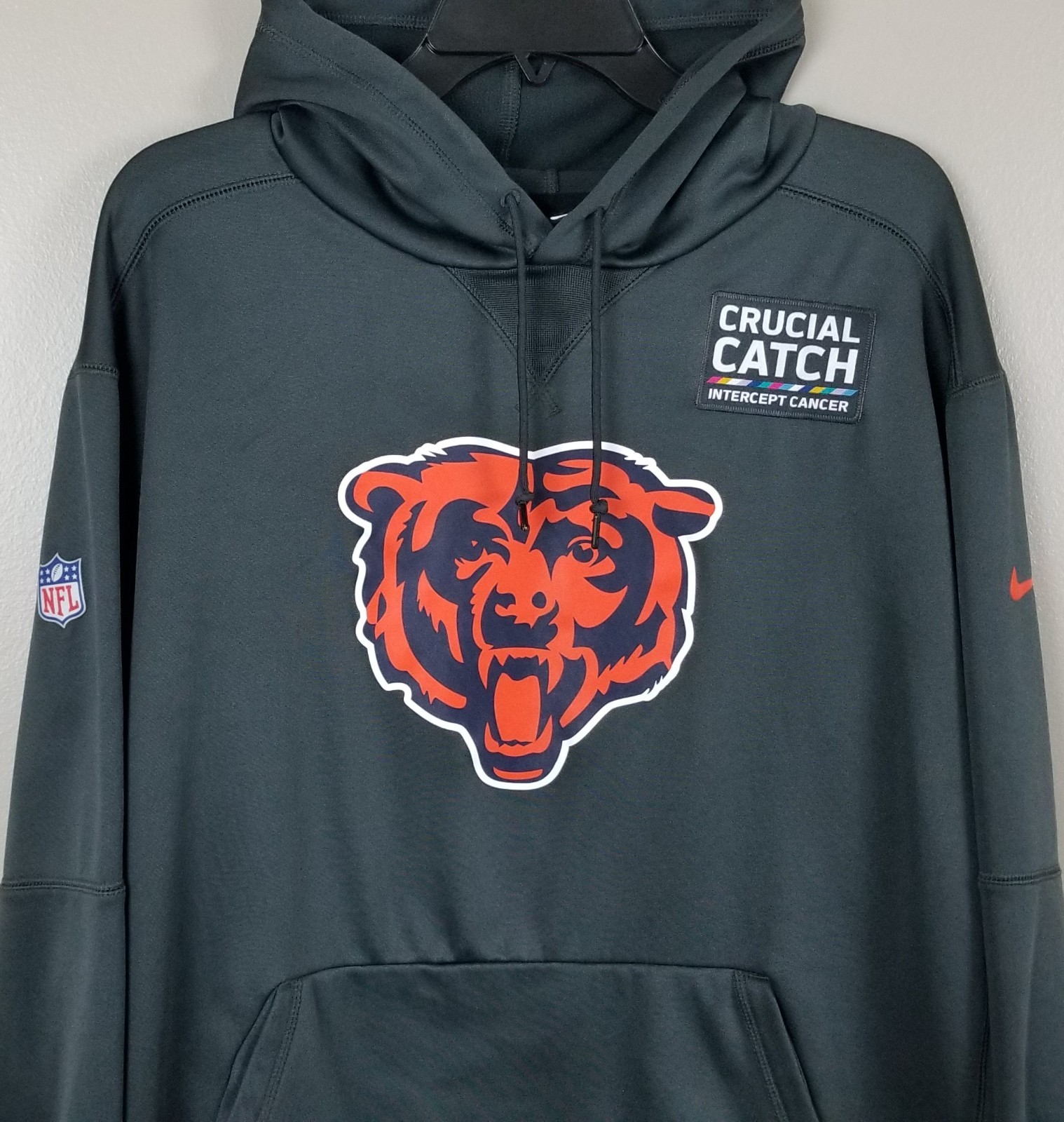 NIKE CHICAGO BEARS CRUCIAL CATCH HOODIE NFL TEAM ISSUED GREY RARE (SIZE XL)