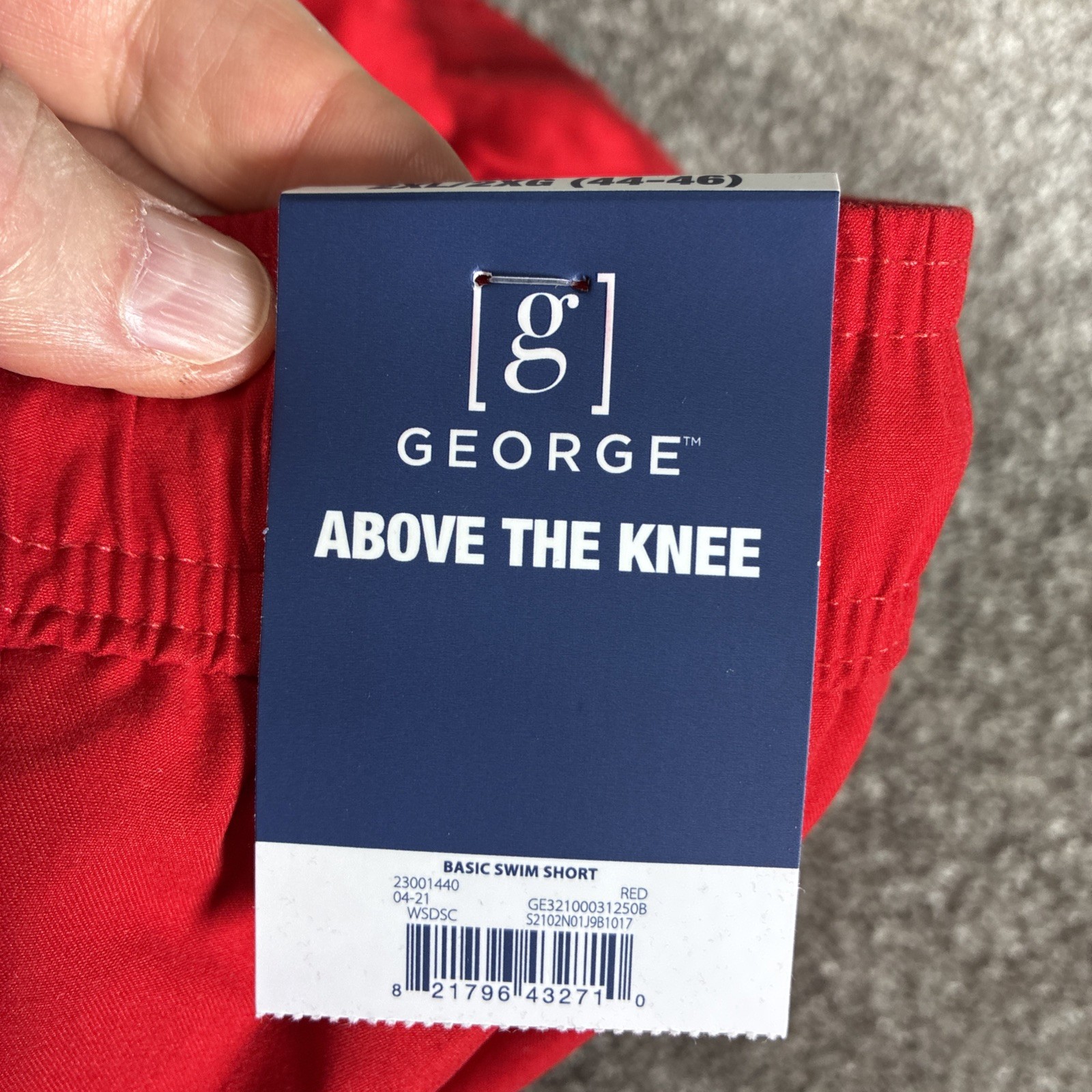 GEORGE ABOVE THE KNEE RED MESH LINED ELASTIC WAIST SWIM SHORTS Size 2XL (44-46)